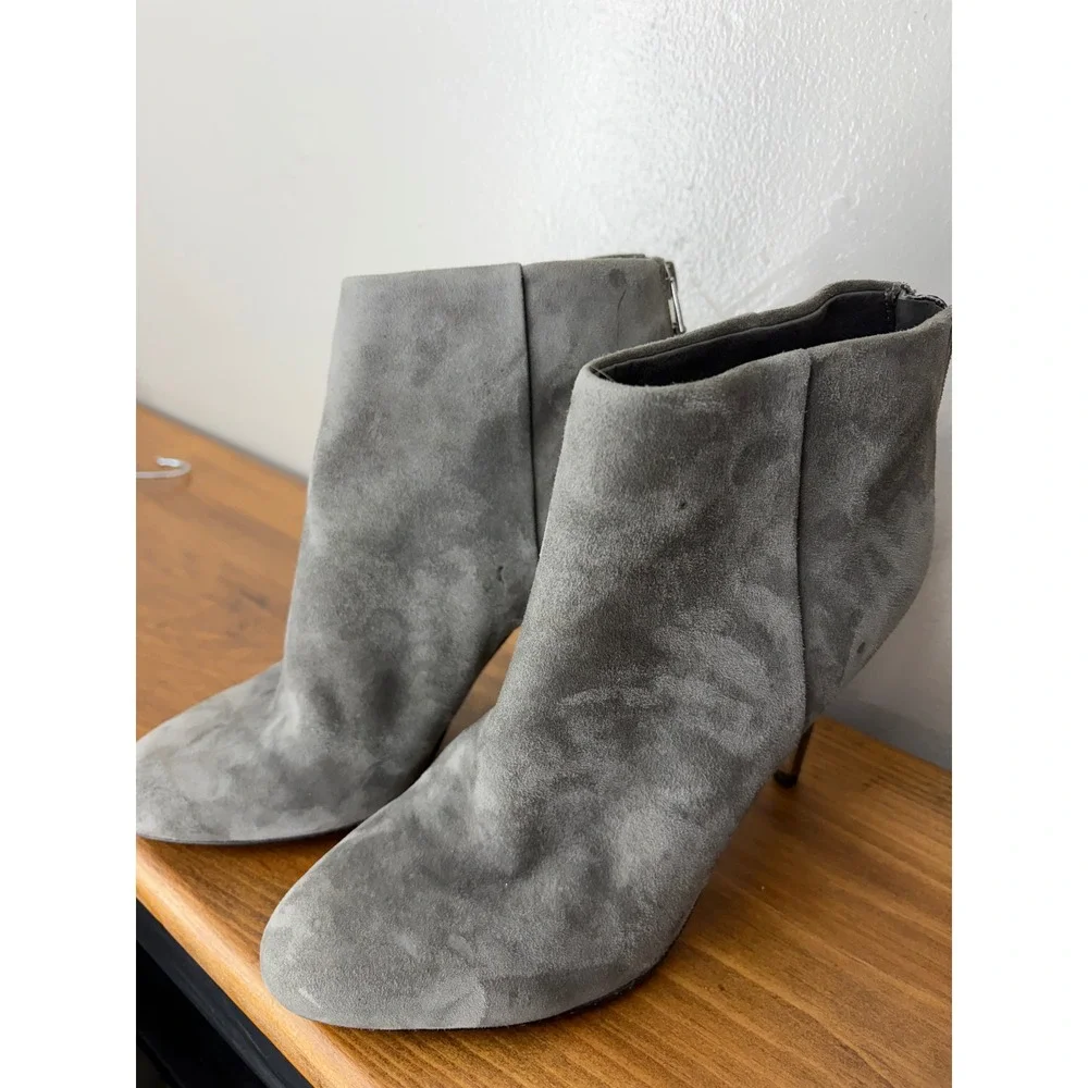 Sam Edelman Grey Suede Ankle Boots Croc Embossed Stiletto Heel Size 8.5